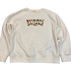 LEVIS ivory sweatshirt floral logo pullover sweater women's sz medium athleisure